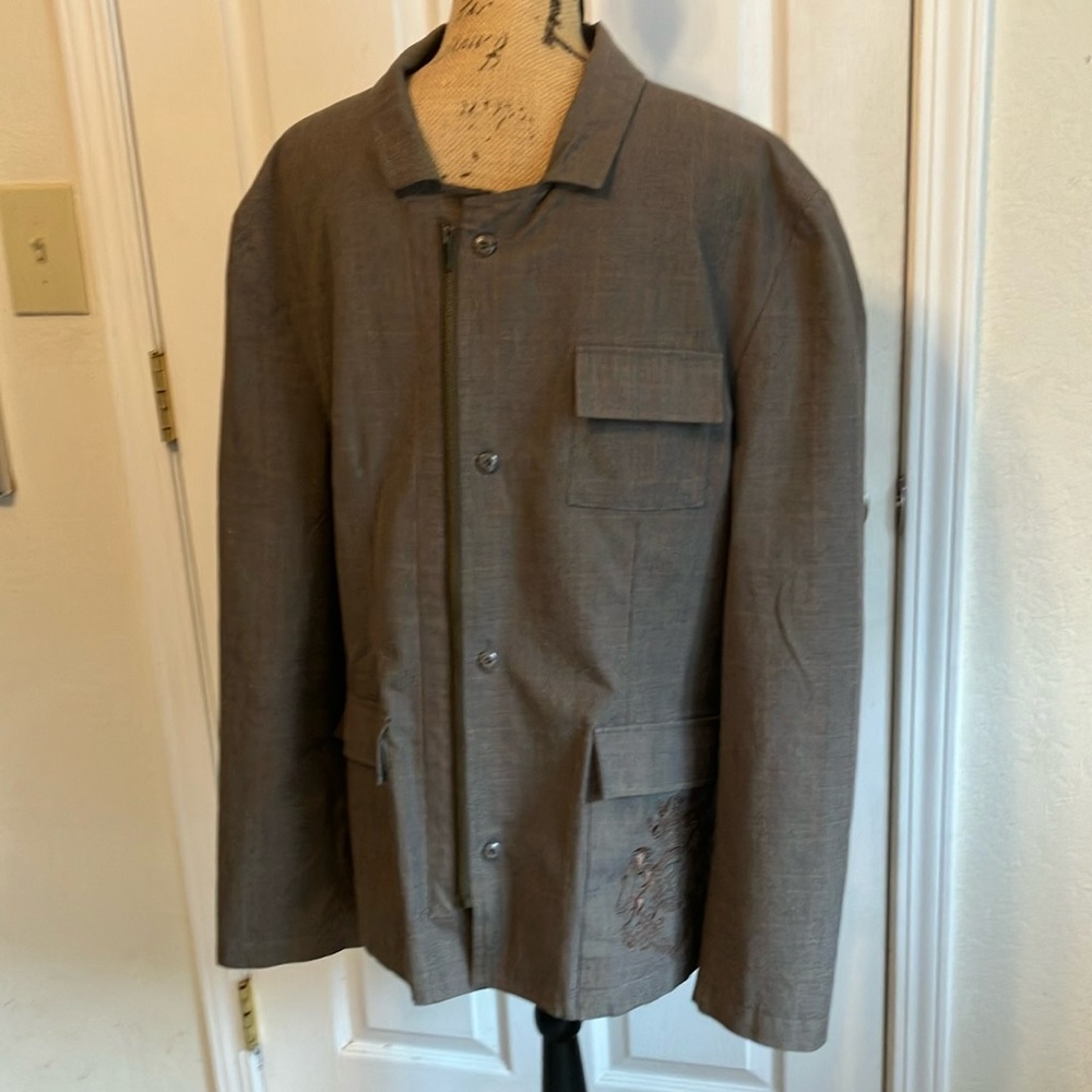 English Laundry Men's XL Gray brown Fall plaid office work Jacket embroidered